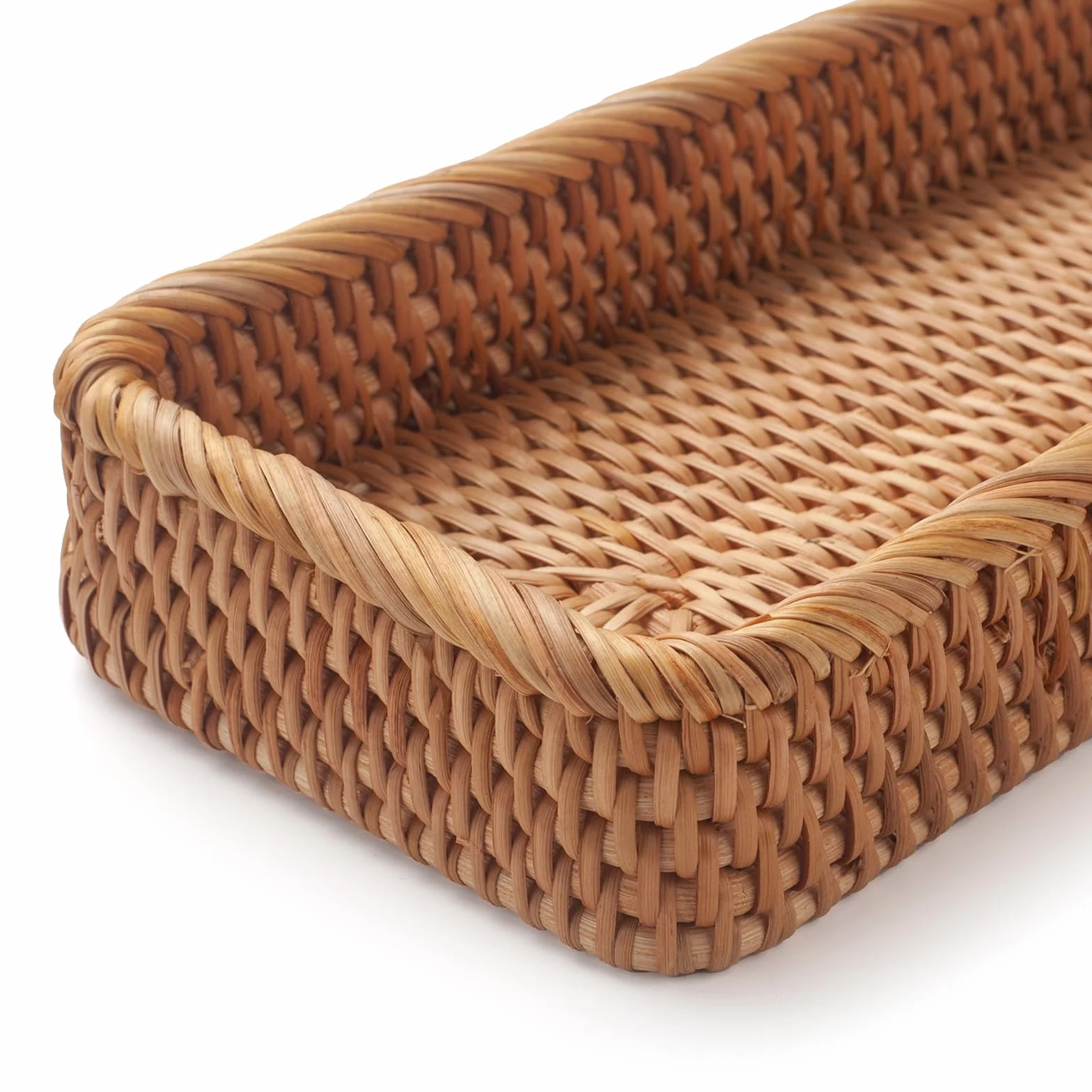 Rattan Badezimmer Eitelkeit Tabletts Toilettenbehälter Korb Aufbewahrung Lange Schmale Handtuch Aufbewahrungskorb für Lagerung, Dekorativ (Natürliche 26 x 12.5 x 4cm)
