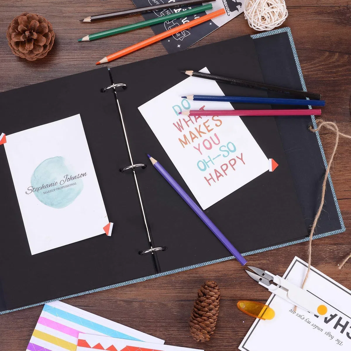 Fotoalbum zum Selbstgestalten 60 Schwarze Seiten, DIY Fotoalben Leinen Nachfüllbar Scrapbook Fotobuch Gästebuch, Geburtstag Jahrestag Geschenk für Frauen Männer (Blau)