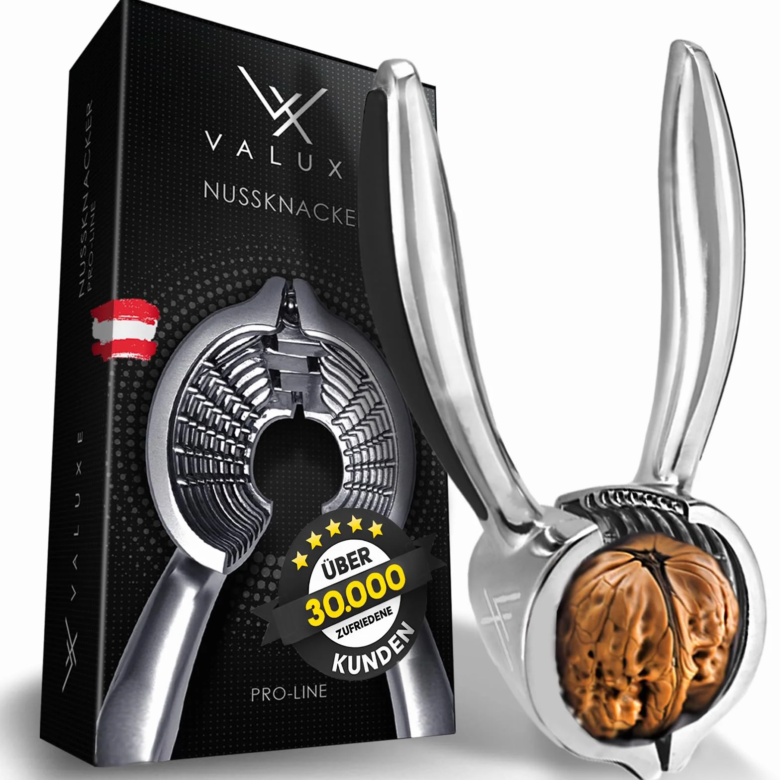 VALUXE® Premium Nussknacker PRO - VERBESSERTES Modell 2025 mit rutschfestem Griff - Exklusiver Walnussknacker knackt Jede Walnuss mit Genuss - Nusszange, Walnussöffner, Nussöffner