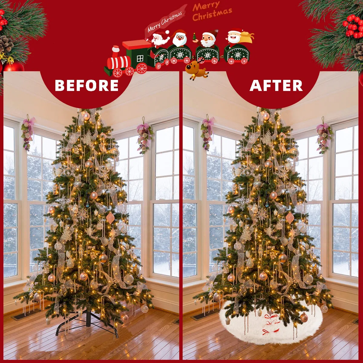 SALCAR Weihnachtsbaum Decke Weiß, 120 Weihnachtsbaumdecke Rund Weißer Plüsch Christbaumdecke, Weihnachtsbaum Rock für Weihnachtsdekoration, Neujahr, Party und Hochzeit