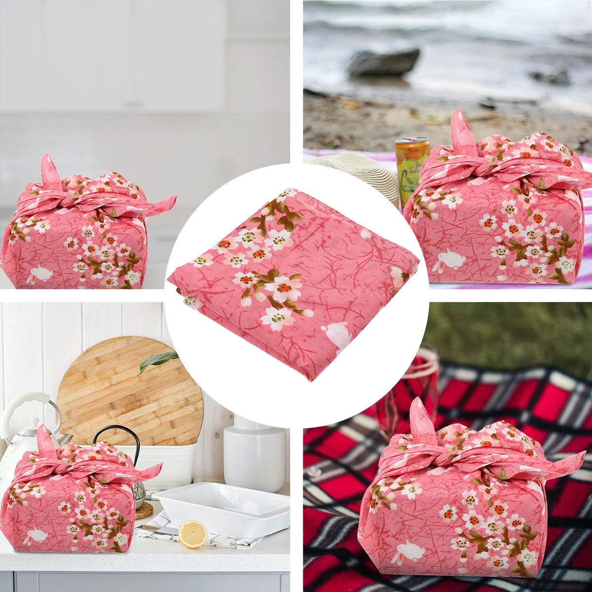 Bento-Geschenktuch, Furoshiki-Wickeltuch, Taschentuch, japanischer Stil, Bento-Lunch-Bandana, Abdeckung (Rosa)