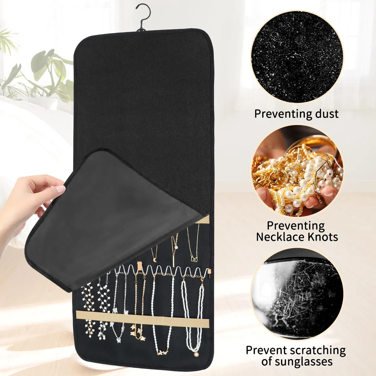 Oudizz Schmuckaufbewahrung Doppelseitige mit Metallhaken, Schmuck Organizer Hängend, Schmuckorganizer zum Aufhängen, Ketten Aufbewahrung Hanging Schmuckhalter Wand Tür für Ohrringe Ringe