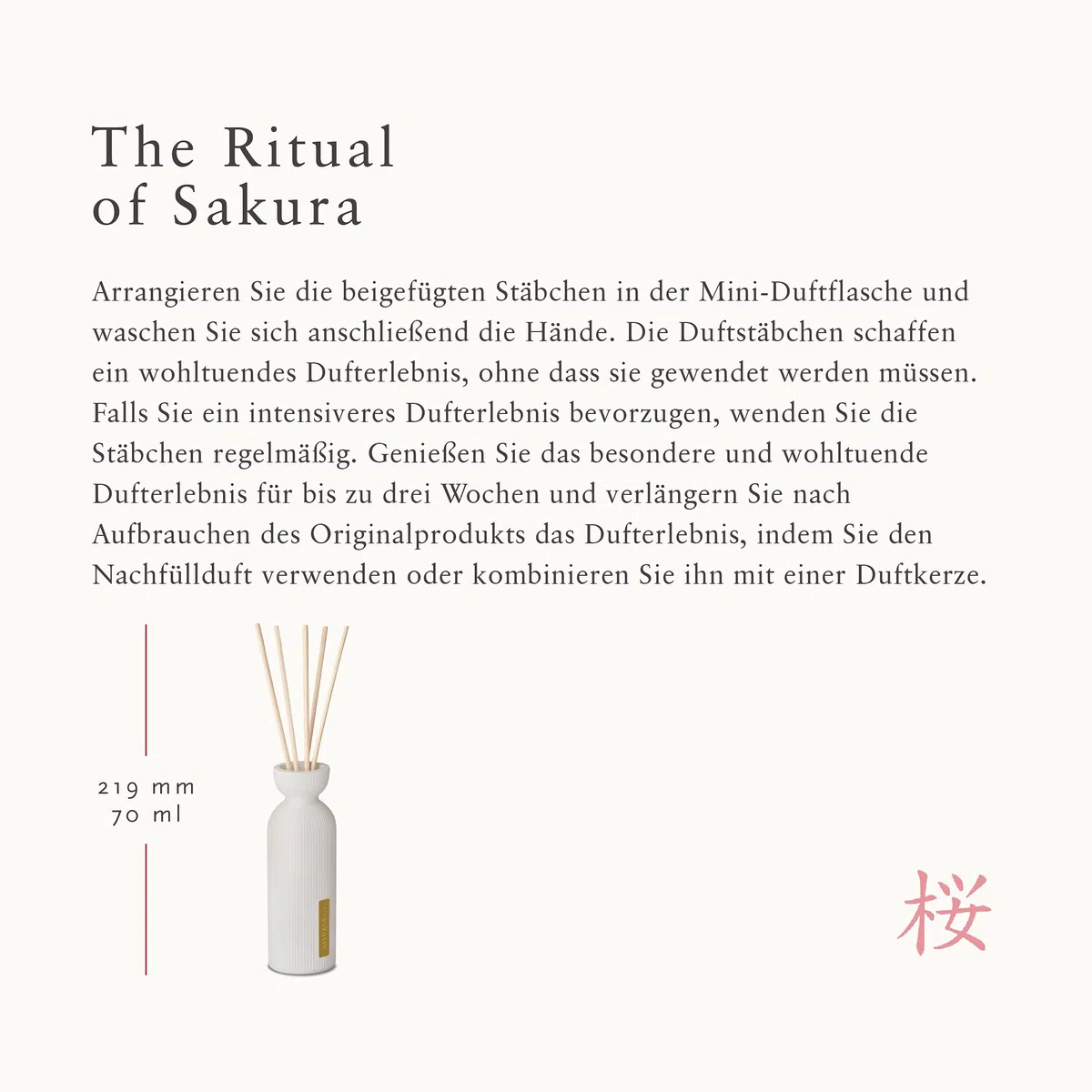 Rituals Reed Diffuser Sticks von The Ritual of Sakura 70ml - Mit Reismilch & Kirschblüte - Erneuernde Eigenschaften