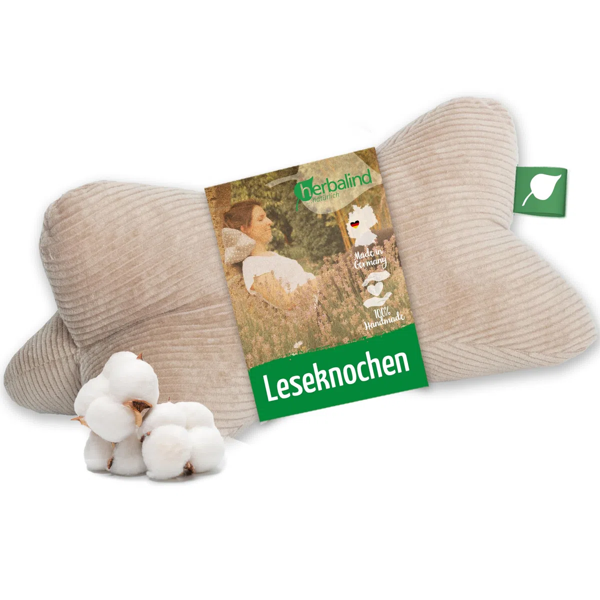 Herbalind Leseknochen Nackenrolle 40x18 cm Cord Design - 100% Baumwolle Cordstoff robust und waschbar - ergonomisches Nackenkissen als Lesekissen zum Relaxen, Lesen - für Tablet, Buchstütze - Camel