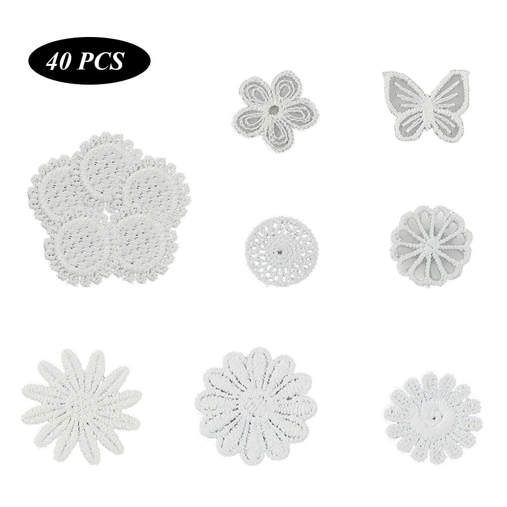 Pamts Bestickter Aufnäher 40 Stück Sew On Patchesapplikationen für Stoffe Dekorative Patch Applikationen Patch weiß für DIY Handwerk Dekorationen