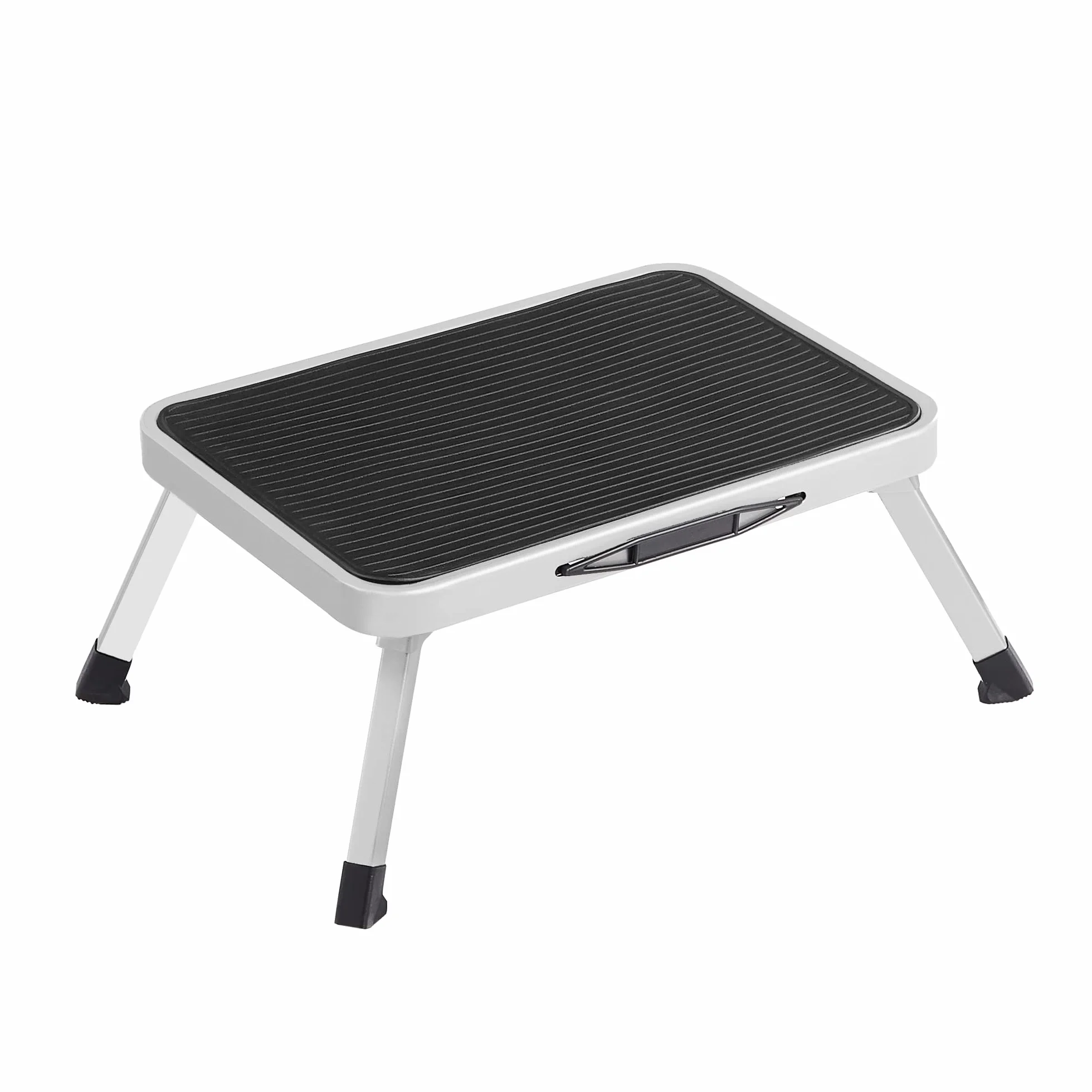 SONGMICS Tritthocker, Trittleiter, Klapptritt, einstufige Leiter aus Stahl, rutschfeste Trittfläche, bis zu 150 kg belastbar, Größe ausgeklappt 32 x 44 x 17,5 cm, weiß GSL01WT