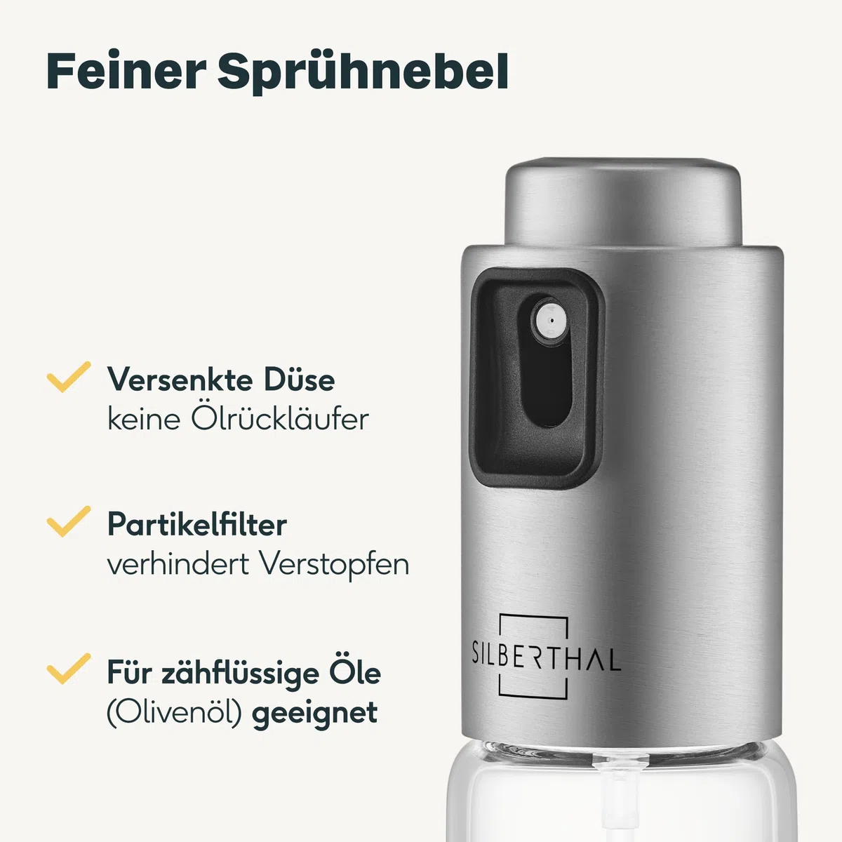 SILBERTHAL Ölsprüher 120 ml Glas – Sprühflasche für Speiseöl – 2 in 1 Essig & Ölspender – Gleichmäßiges Sprühen für Heißluftfritteusen, Pfannen, Salat – Küchenhelfer – Spülmaschinenfest