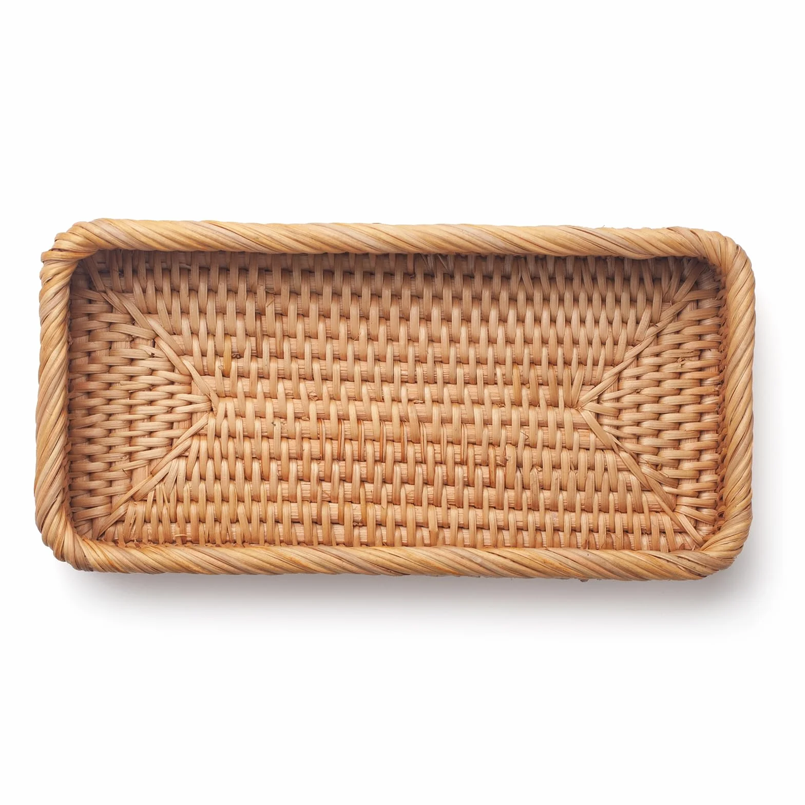 Rattan Badezimmer Eitelkeit Tabletts Toilettenbehälter Korb Aufbewahrung Lange Schmale Handtuch Aufbewahrungskorb für Lagerung, Dekorativ (Natürliche 26 x 12.5 x 4cm)