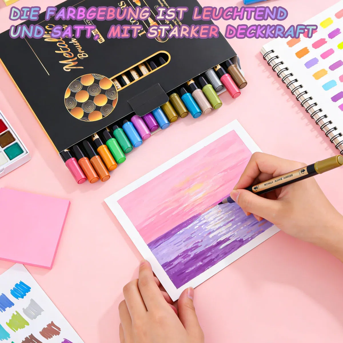 30 Farben Metallic Marker Stifte Set, Dual Tip (Pinsel & Fein) Metallic Acrylstifte für Stoff, Holz, Glas, Glitzerstifte für Gästebuch, Fotoalbum, Scrapbook Zubehör Kunstset