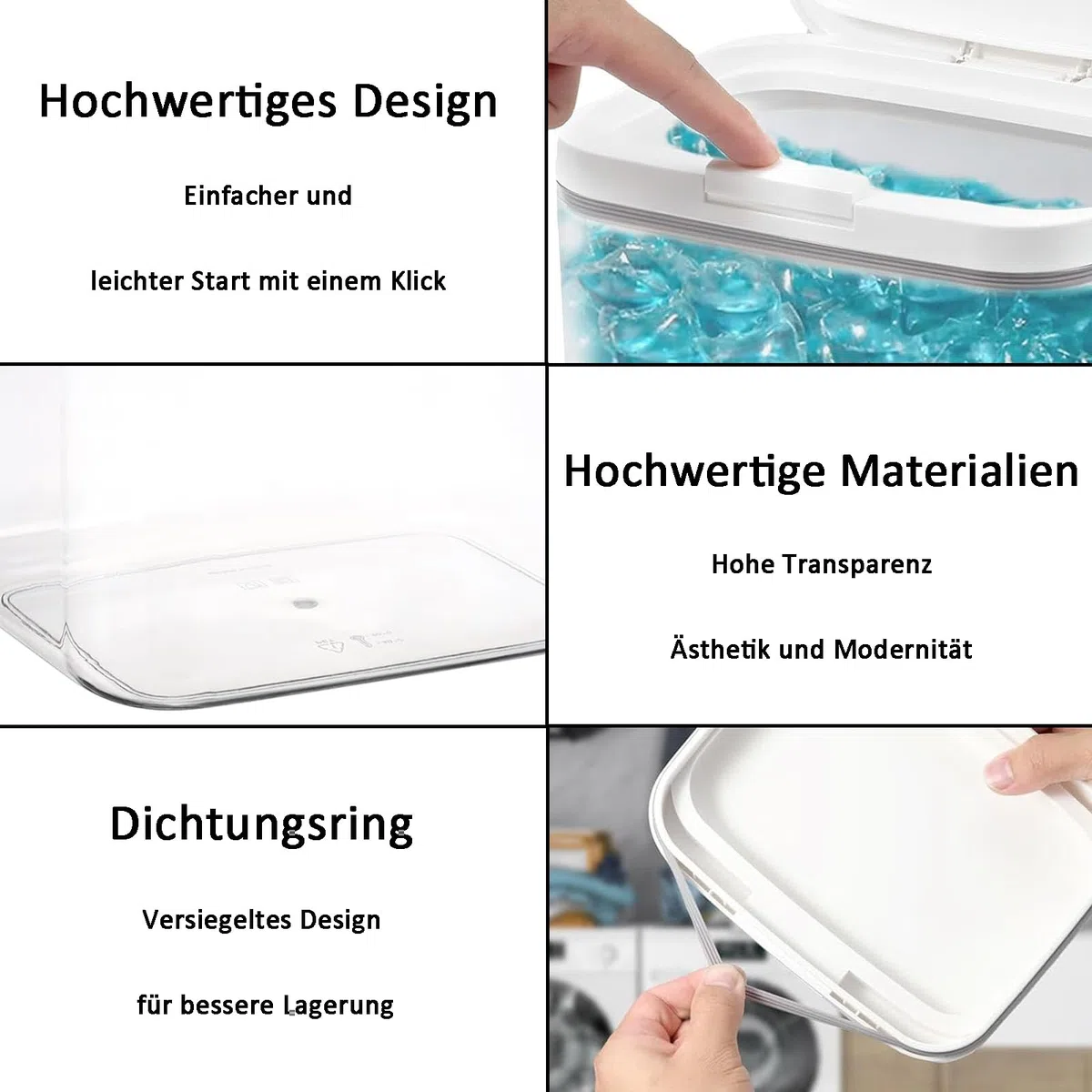 Waschmittel Aufbewahrung, 5,5L Aufbewahrungsbox mit Deckel, Waschpulverbehälter mit Luftdichtem Deckel, Pop Up Waschmittel Aufbewahrung, Wäsche Pods Behälter, für Badezimmer, Toilette