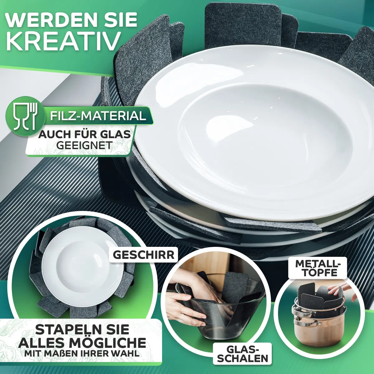 Loco Bird Pfannenschoner Filz 12er Set - 38 cm Pfannenschutz - Topfschoner Anpassbare Größe - Pfannenschutz Stapelschutz in anthrazit/grau - Filztopf, Topfschutz, Topfuntersetzer Filz, Topftrenner