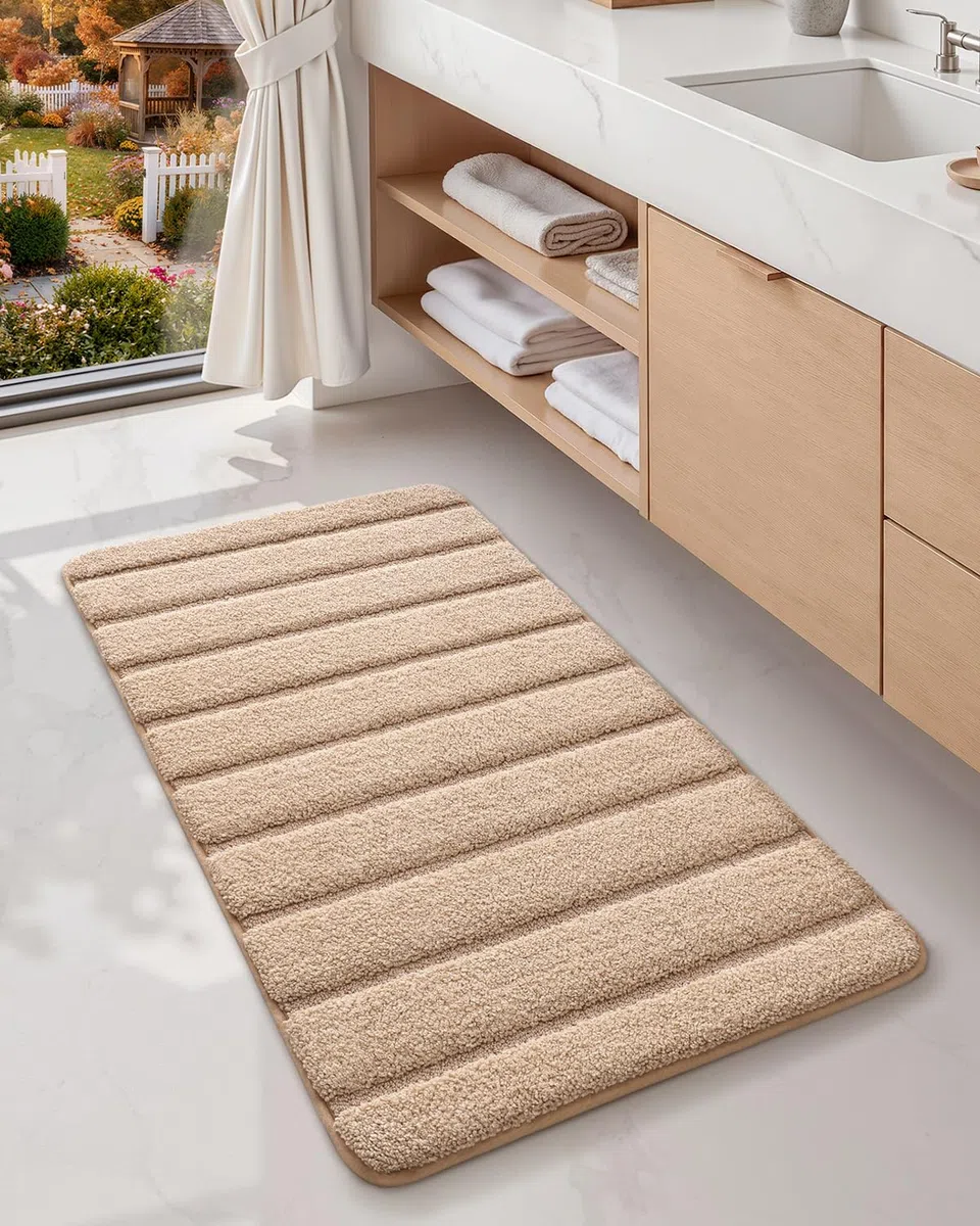 COLOR&GEOMETRY Beige Badteppich rutschfest Waschbar 61x110 cm, Absorbierende Badematten Für Badezimmerboden, Waschküche, Groß Badezimmerteppich Für Außendusche/wanne, Vor Dem Waschbecken