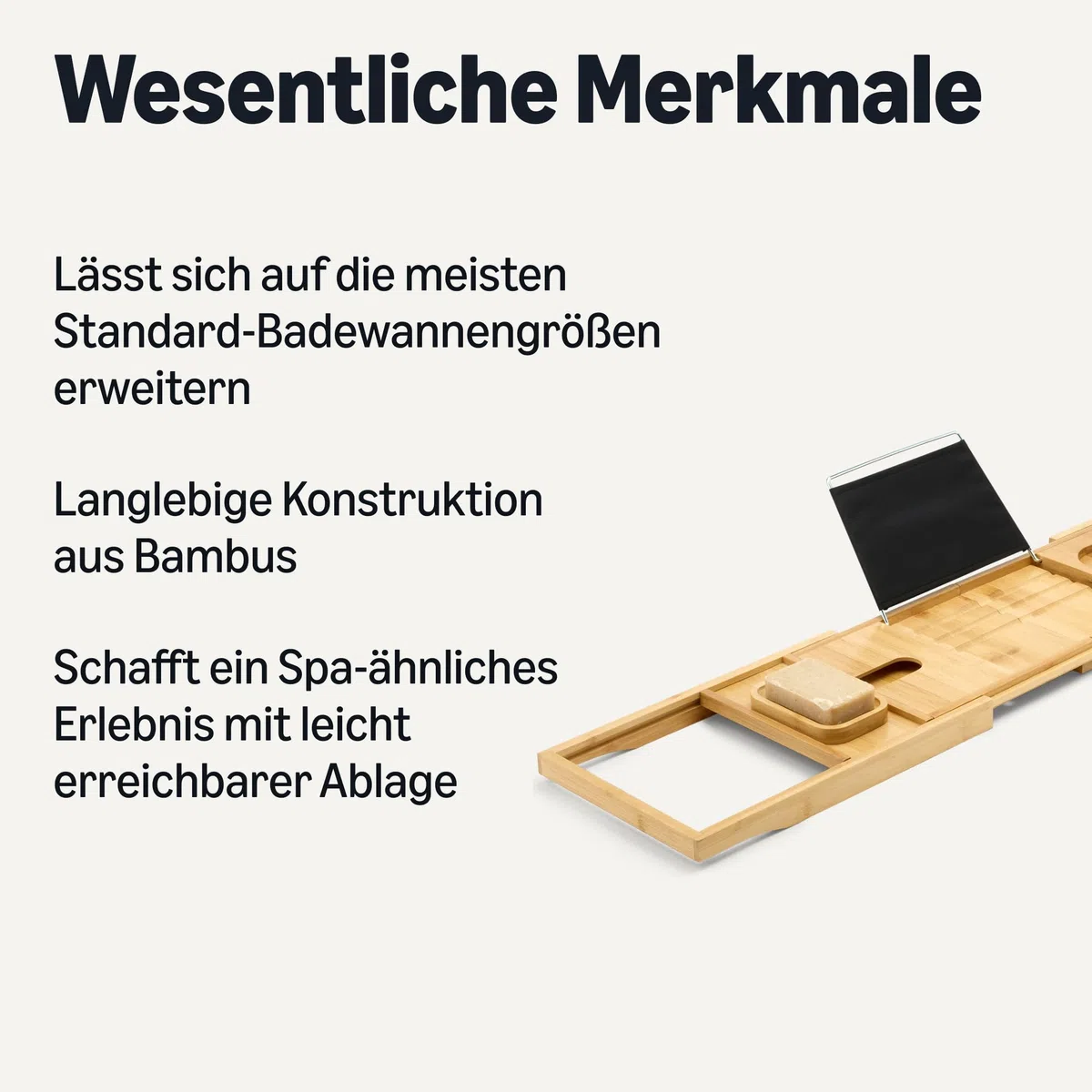 Amazon Basics ausziehbare Badewannenablage aus Bambus