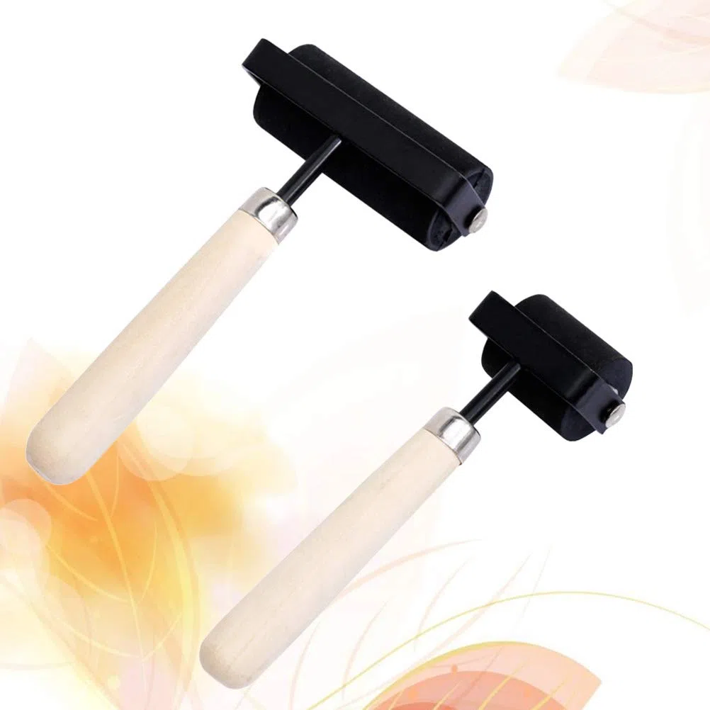 Supvox 2PCS Gummi-Leimwalze mit Holzgriff, Stempelfarbblock zum Drucken, Stempeln, Leimen