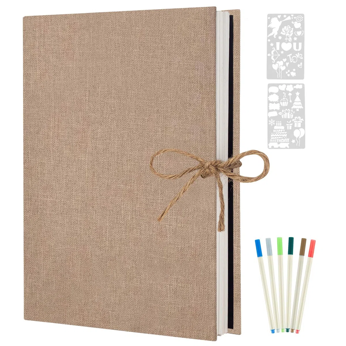 AIOR Fotoalben Selbstklebend 60 Weißen Seiten, Fotoalbum zum Selbstgestalten, Album Fotobuch DIY Scrapbook, Leinenbezug Fotobuch für Familien Hochzeit (Beige)