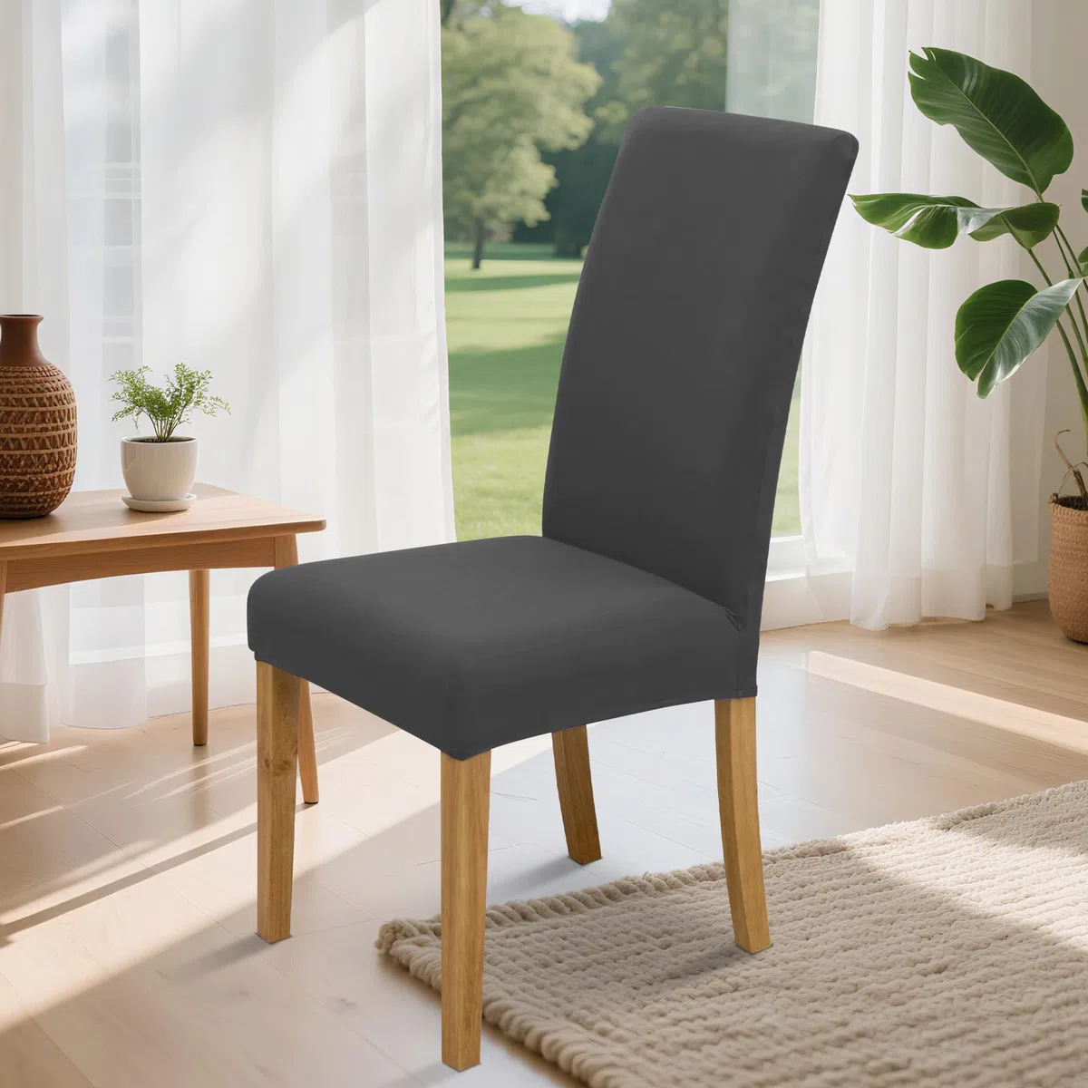 Stuhlhussen Stretch Stuhlbezug Set 4 Stück, elastische abnehmbare waschbare Stuhlhusse für Esszimmerstuhl, Schwingstuhl, Schaukelstuhl, Küche, Wohnzimmer, Büro, Hotel, Restaurant, Bankett