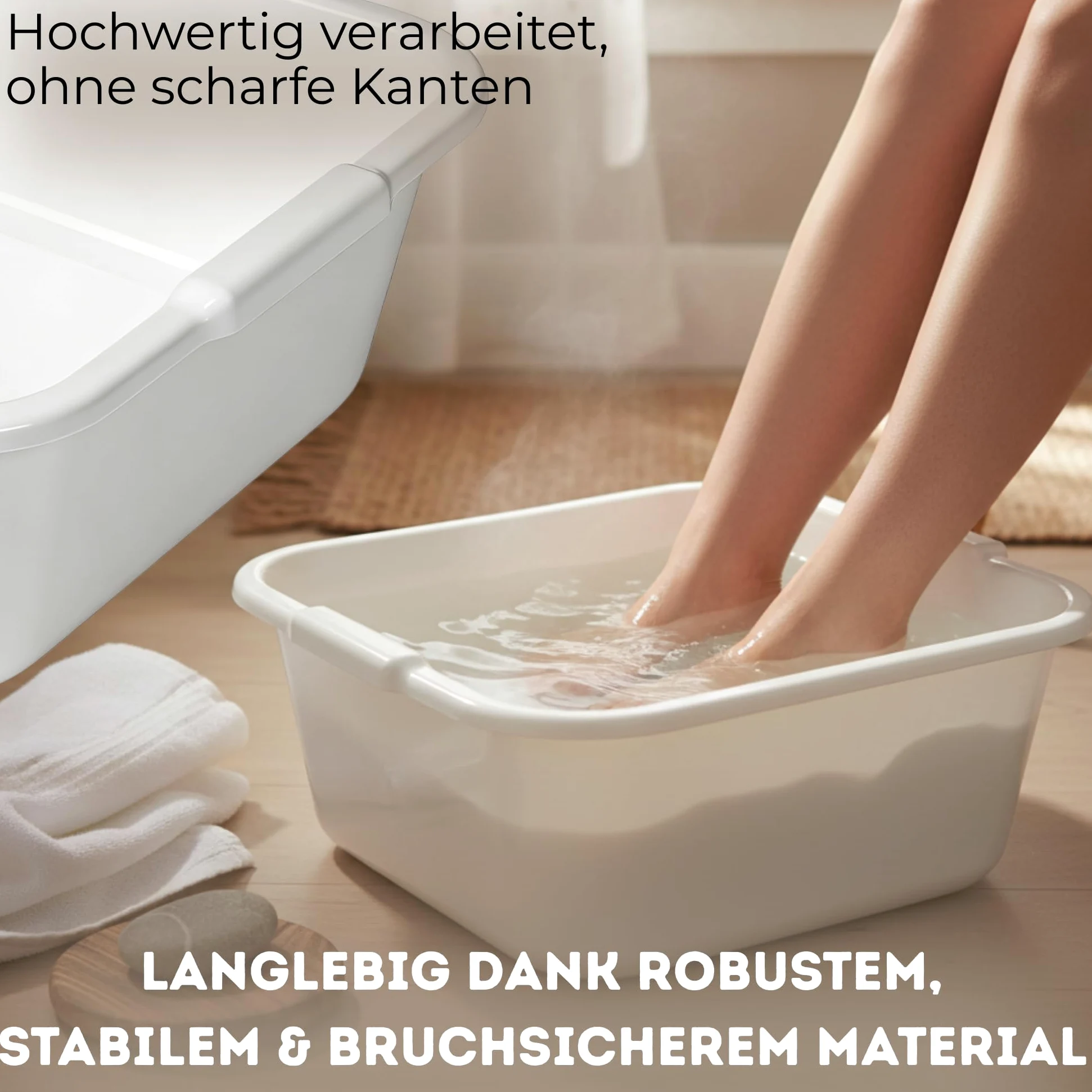 Novaliv 2x Spülschüssel eckig 14L, 38x38 cm, Weiß, BPA-frei Spülmaschinenfest Ideal für Küche und Camping, Wanne, Große Plastikschüssel, Waschschüssel eckig, Waschwanne, Abwaschschüssel