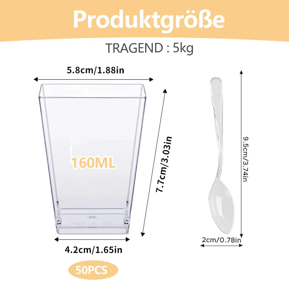 Mehrweg Dessertbecher 160 ml aus BPA-freiem PP Kunststoff – Wiederverwendbar, Spülmaschinengeeignet, Robuste Dessertgläser für Tiramisu, Mousse und Snacks (50 Stück)