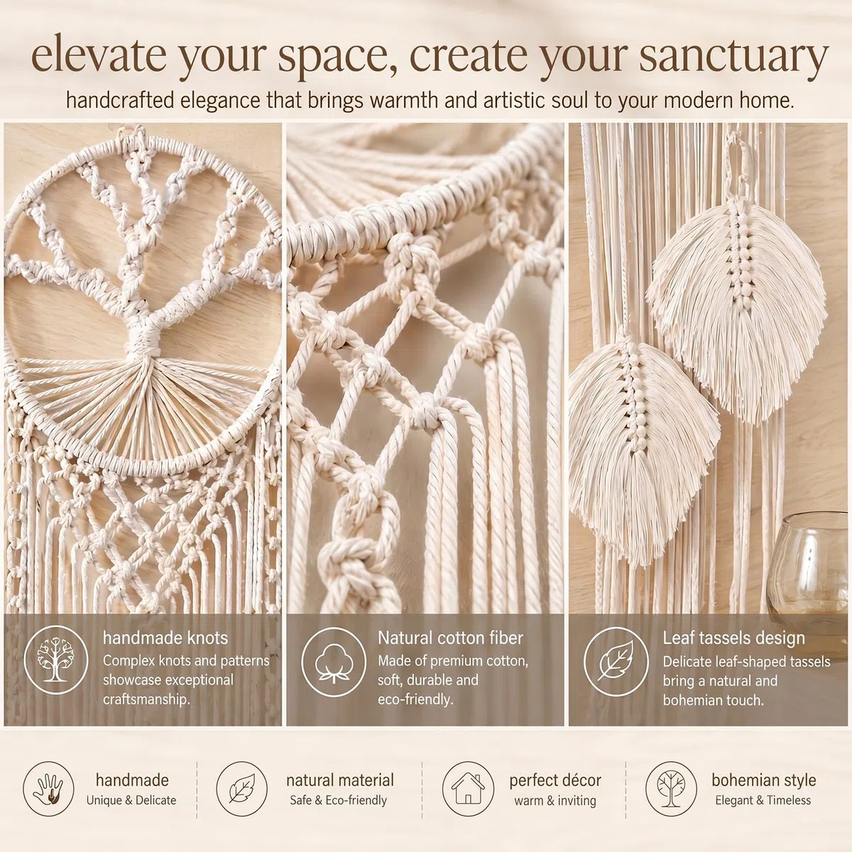 Yuragim Makramee Traumfänger Wandbehang, Baum des Lebens Traumfänger Makramee, Handgemachter Boho Wandtraumfänger Quasten Dekoration Wohnkultur Ornament Bastelgeschenk für Schlafzimmer Wohnzimmer