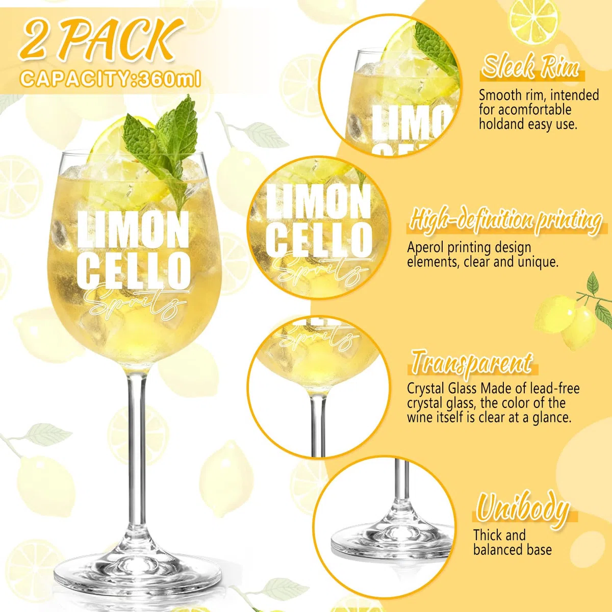2er Set Limoncello Gläser Geschenkset - Premium Limoncello Aperitifglas∣Glasstrohhalme∣Korkuntersetzer, Ideal Geeignet für Aperitif Fan