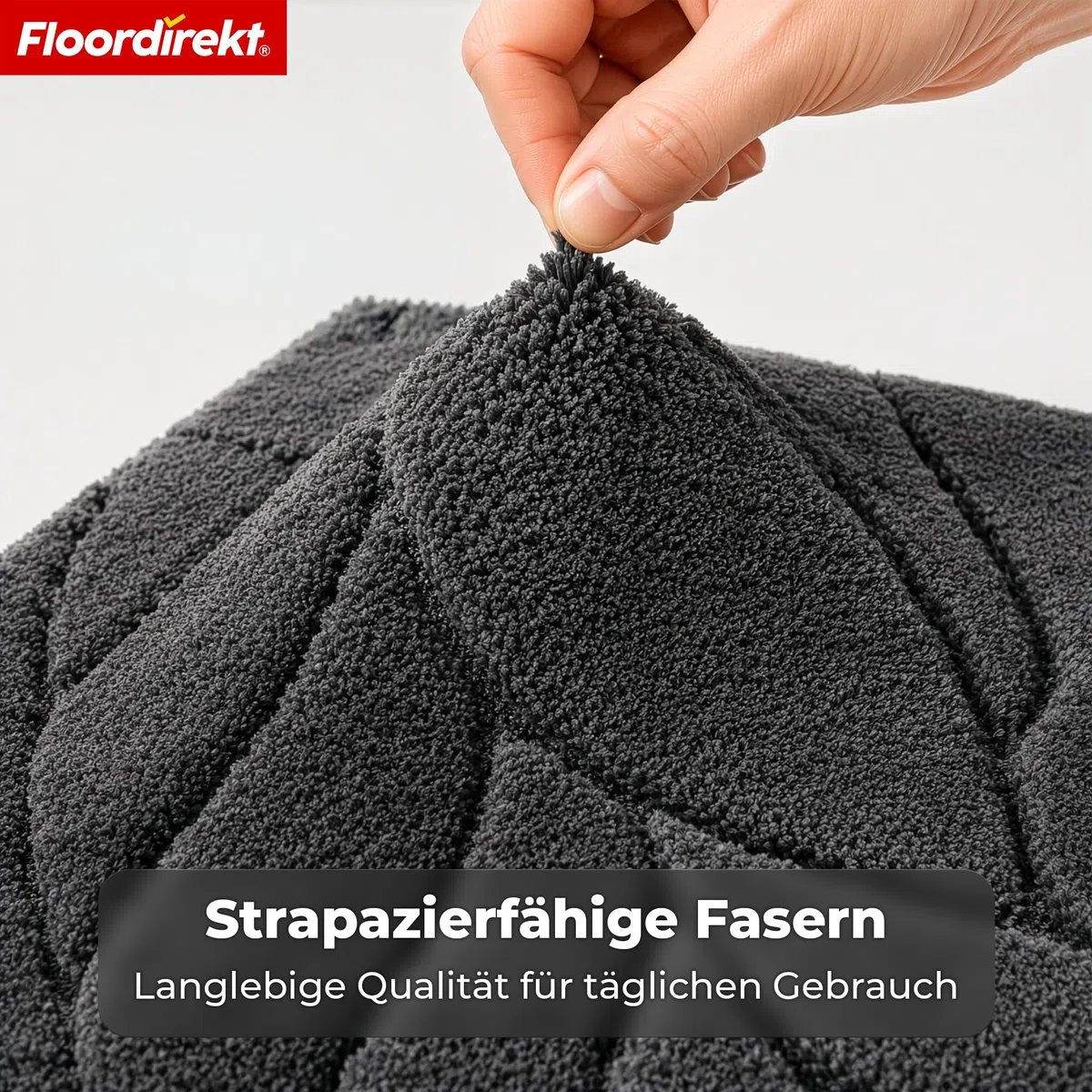 Floordirekt Badteppich - extra flauschig & schnelltrocknend - Badezimmerteppich mit rutschhemmender Rückseite - Badematte Duschvorleger (Maris) (Dunkelgrau, 60 x 120 cm)