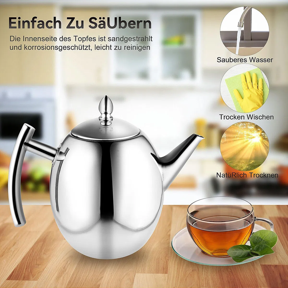 ColdShine 1,5 L Teekanne Edelstahl mit Siebeinsatz Teebereiter Thermo Doppelwandig Kaffeekanne mit Tee Sieb und Isoliertem Griff Campingkessel