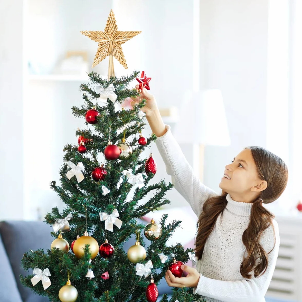 SALCAR Strohsterne 25CM Christbaumspitze Stern aus Stroh, handgemachter natürlicher Schmuck für Christbäume