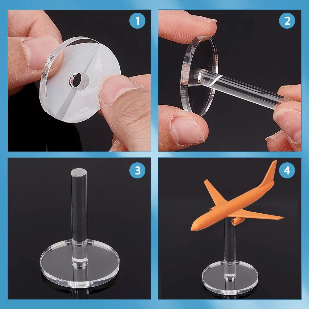 AHANDMAKER 25 Stück Acryl-Flugzeugmodellhalter, Transparenter Ständer, Ausstellungskeller Für Puppen, Mini-Ausstellungshalter, Runde Flugbasis Mit Stift (30 mm)