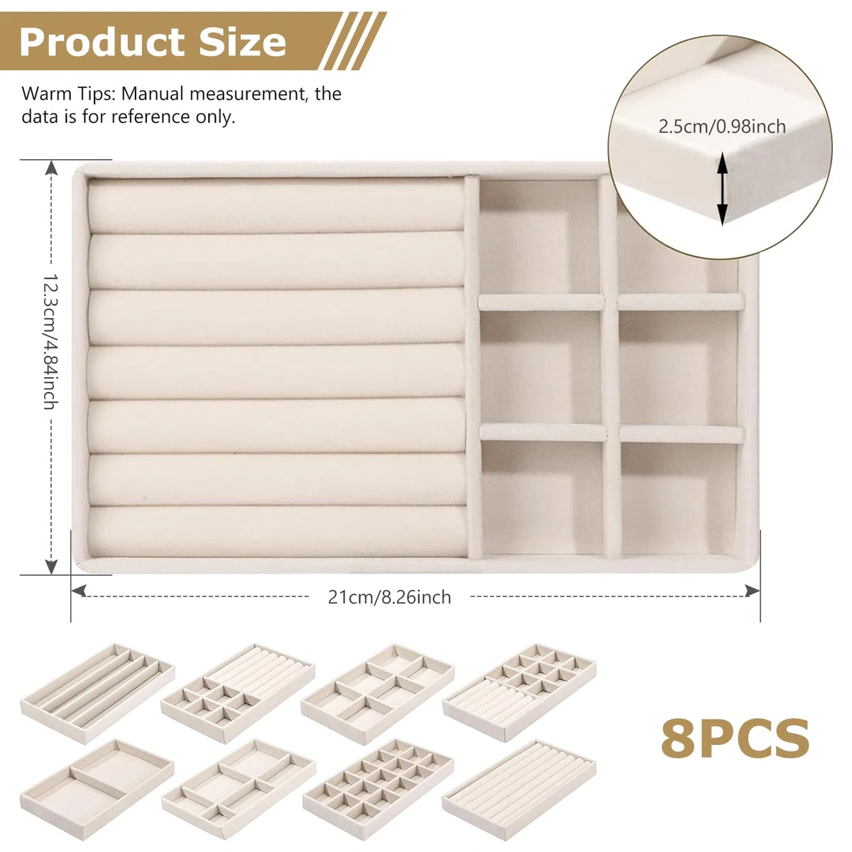 8 Stück Schmucktablett, Schmuck Organizer Schublade, Schmuckaufbewahrung Schublade, Schmuck Organizer, Schmuck Organizer Tablett, Schubladeneinsätzen Für Ohrringe Ring Armband Broschen,Beige