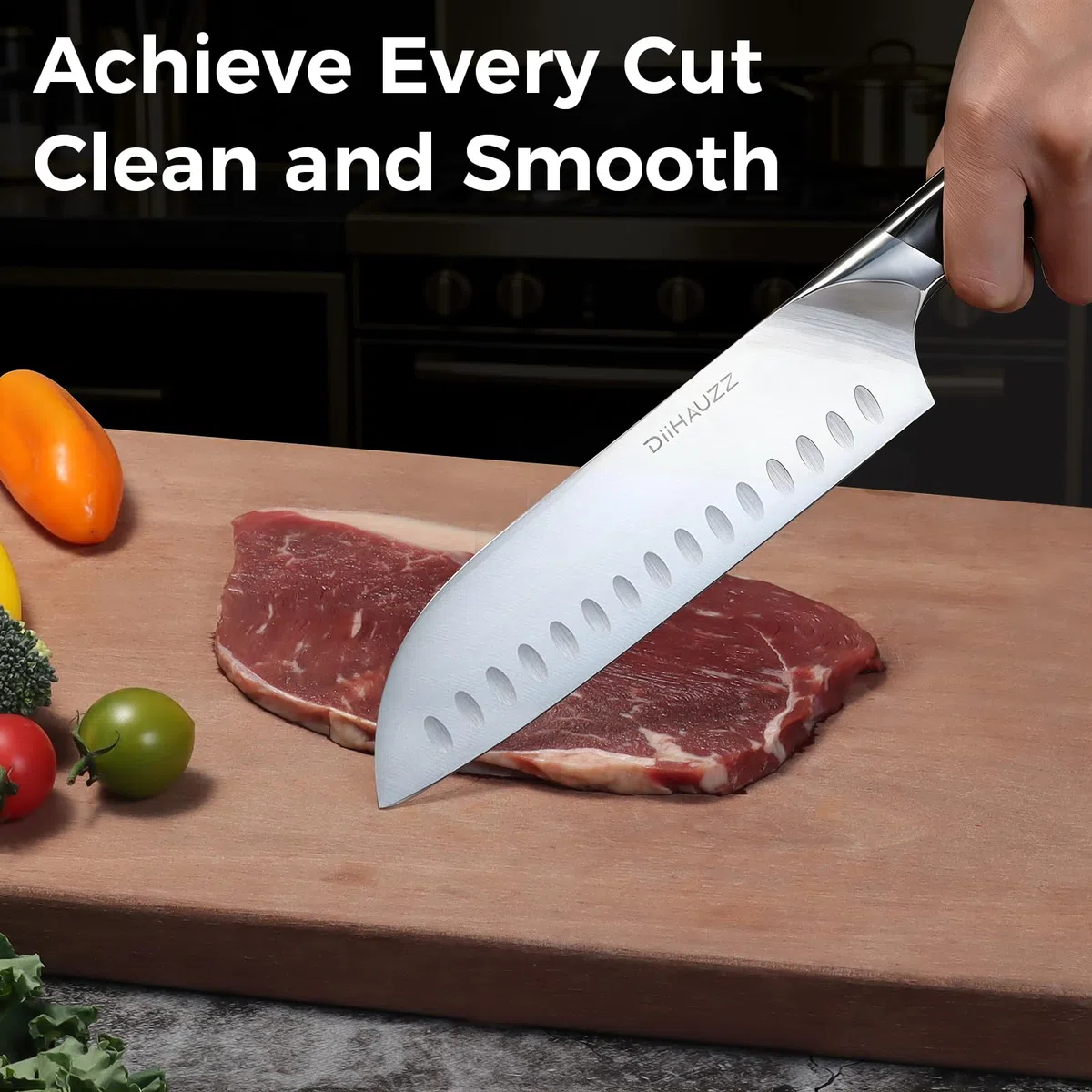 DiiHAUZZ Santokumesser, 18 cm scharfes Messer aus Edelstahl X50CrMoV15, Hochwertiges Küchenmesser mit Ergonomischem Pakkaholzgriff, Profi Kochmesser für Fleisch & Gemüse, Vatertagsgeschenk