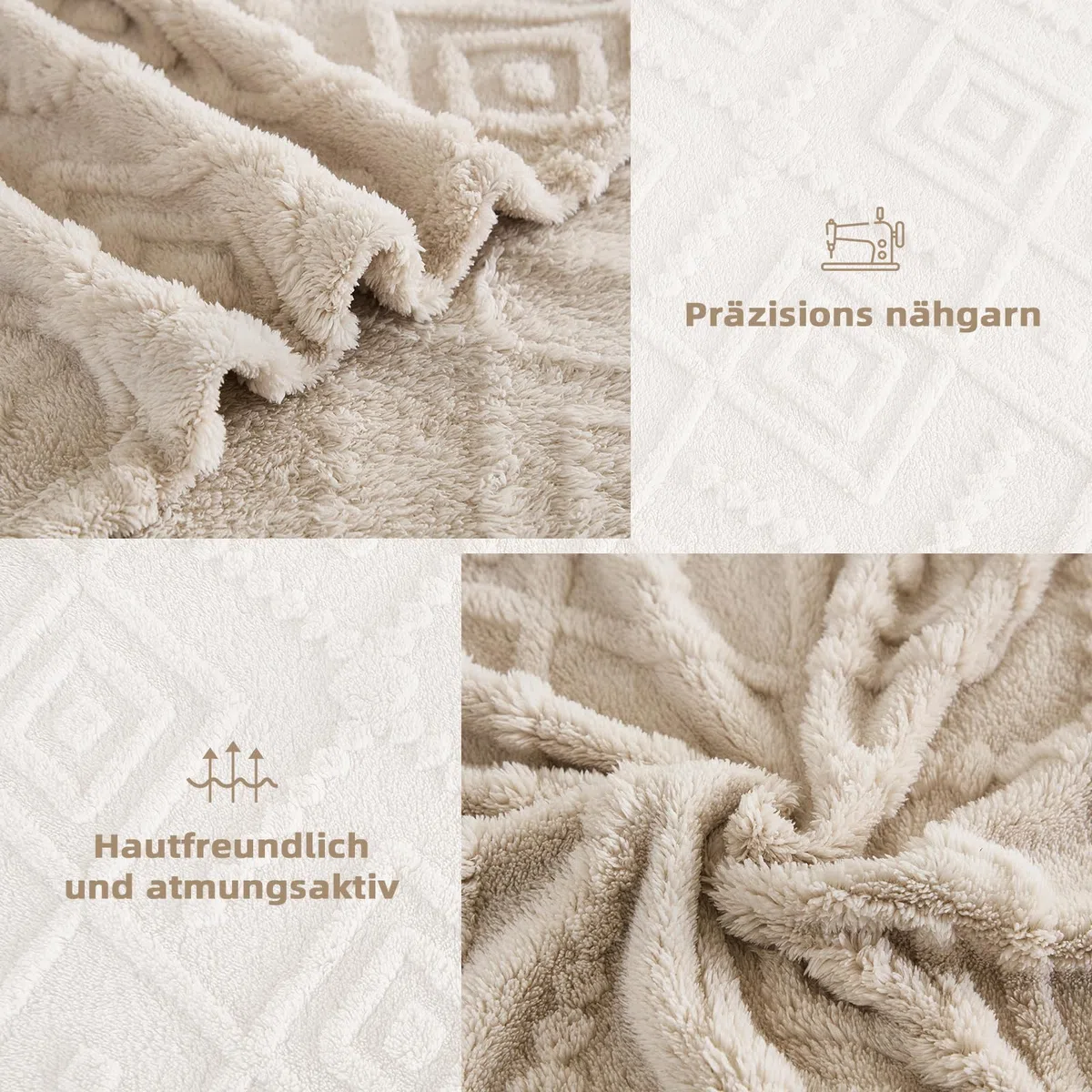 WONGS BEDDING Kuscheldecke Flauschig 150x200 Beige Decken, Wohndecke Warme Fleecedecke Weiche Sofadecke Couchdecke für Bett Sofa Büro Mädchen