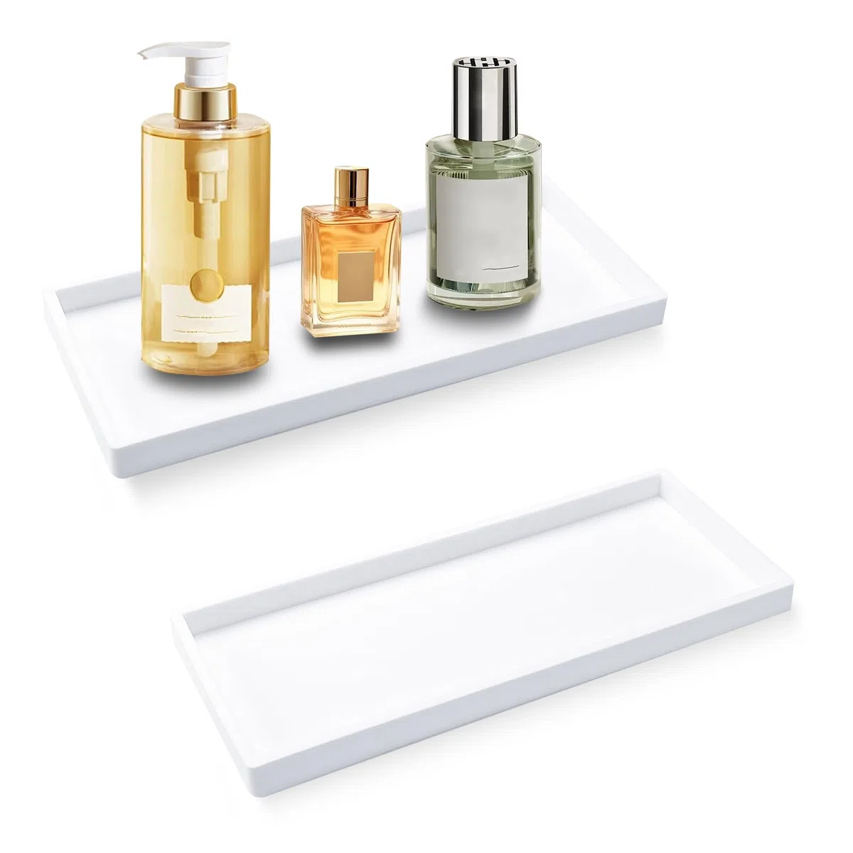 2 x Badezimmer-Waschtisch-Tablett, Arbeitsplatte, 30 cm, Silikon-Seifenspender-Tablett für Küchenspüle, Toilettentank-Tablett, Badezimmer-Thekenablage für Parfümkerzen, Weiß