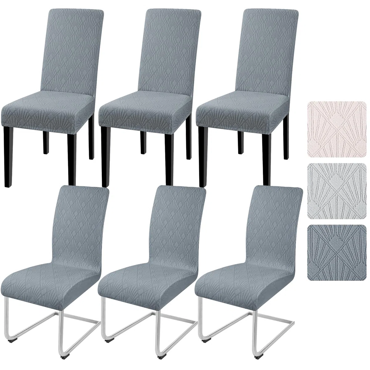 Alishomtll Stuhlhussen 6er Set Stuhlbezug Jacquard Hussen für Stühle Elastische Stuhlhussen Schwingstühle Abnehmbarer Esszimmer Stuhlbezüge Freischwinger für Küche Restaurant Hotel Bankett (Grau)