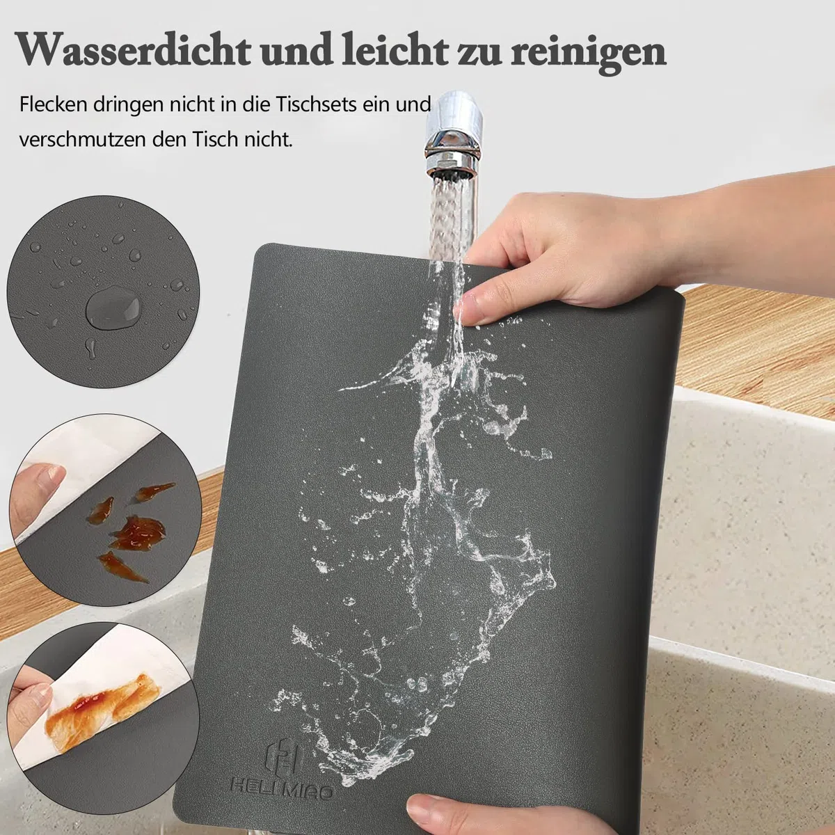 HELI MIAO Tischsets Abwaschbar,Platzsets Abwischbar, Leder,Hitzebeständig Doppelseitigen I 6er Set Platzdeckchen Lederoptik mit Untersetzer,Tischuntersetzer rutschfest,Salbeigrün