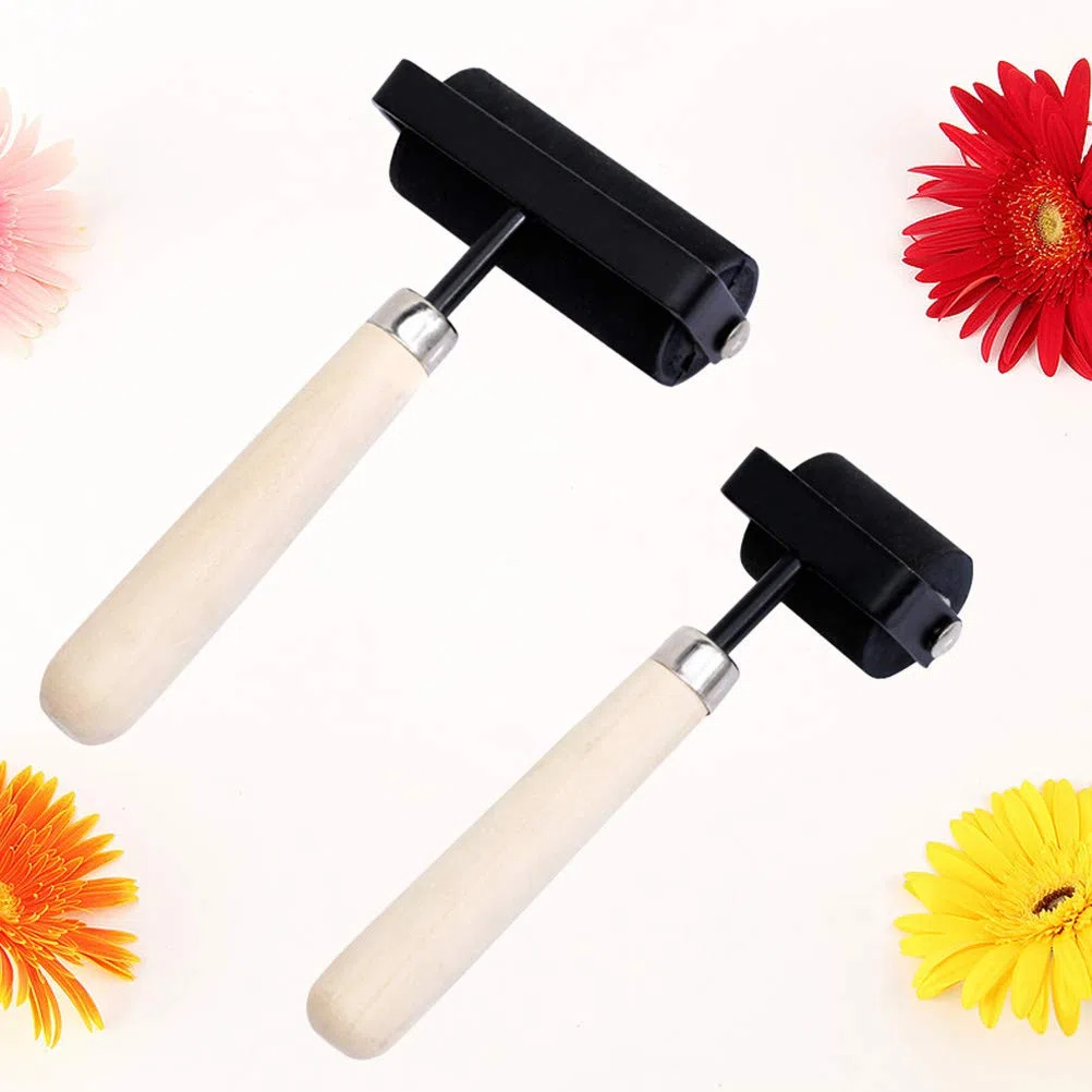 Supvox 2PCS Gummi-Leimwalze mit Holzgriff, Stempelfarbblock zum Drucken, Stempeln, Leimen