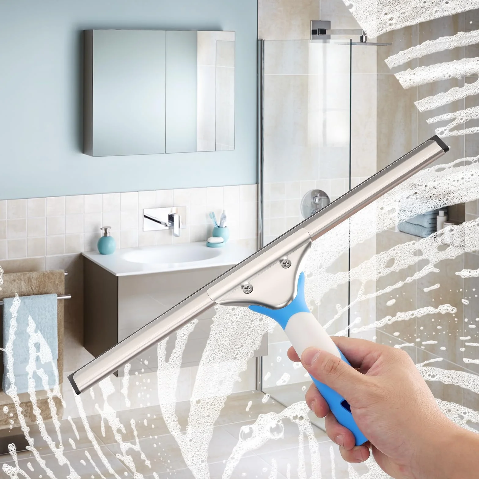 Mitclear Profi Fensterwischer(35cm), Streifenfreies Abzieher mit Silikonlippe, Fensterputzer mit Wischer, Fensterreiniger mit Abziehlippe, Fensterabzieher für Bad, Dusche, Fenster, Glas, Spiegel, Auto