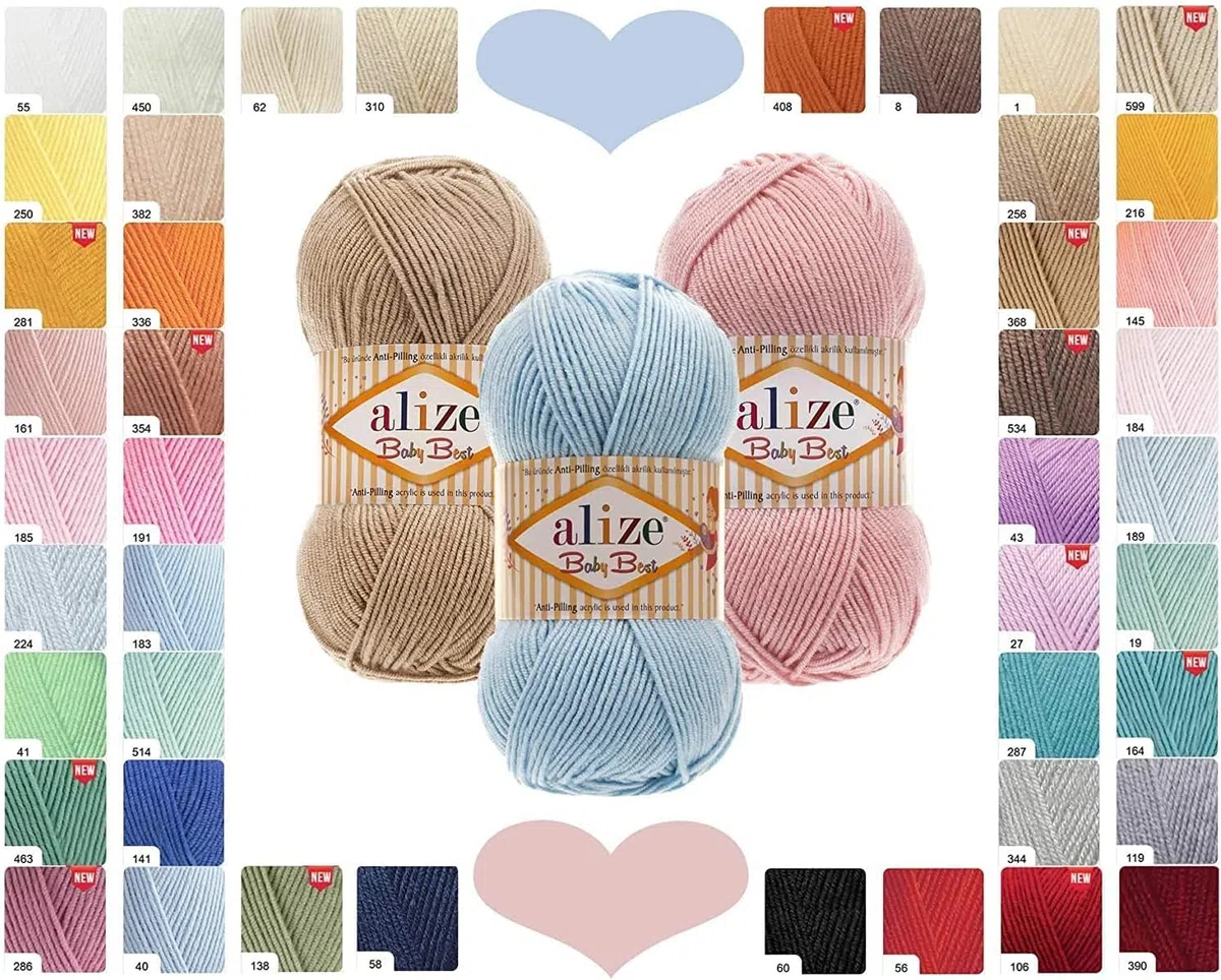 Hobby YARN 3x Etikettenlabel mit Alize Baby Best Wolle Premium 3x100g als Set, Antipilling Babywolle Acryl Uni & Batik Strickgarn zum Häkeln und Stricken (1)