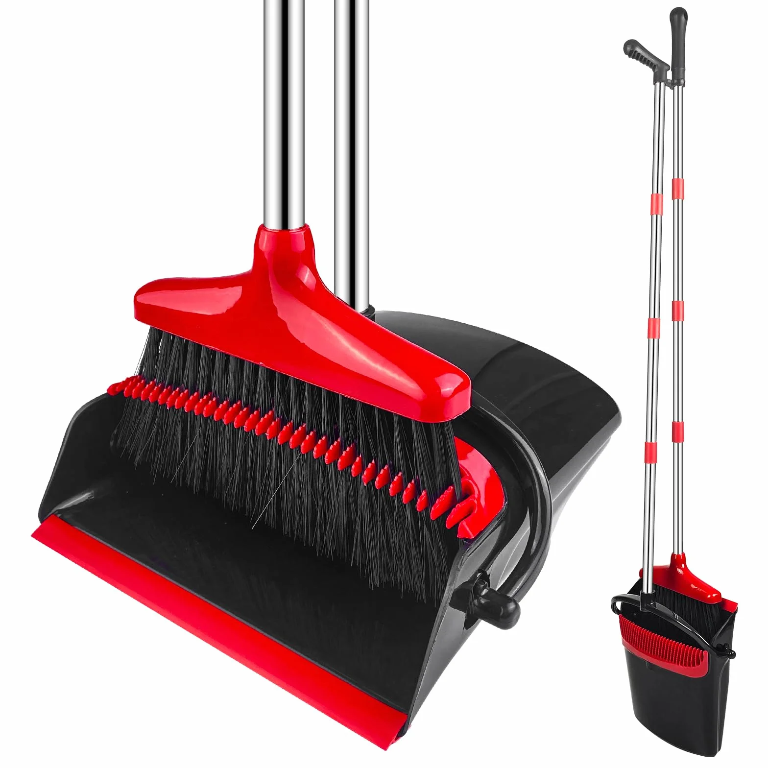 Besen und Kehrschaufel Set, Kehrgarnitur Mit Kamm, Aufrechter Kehrmaschine und Kehrschaufel Combo, Kehrset Classic, Klappbarer Kehrschaufel, für Vorzelt, Haus, Büro, Lobby, Terrasse