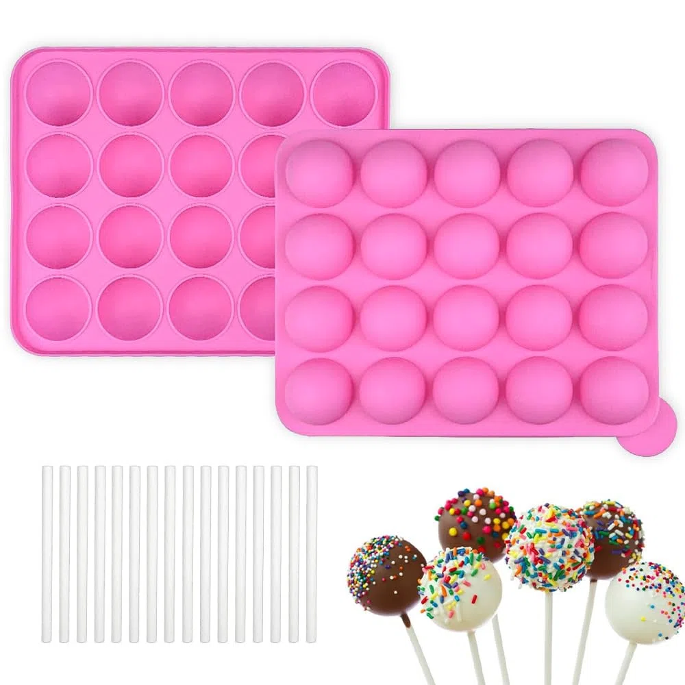Cake Pop Silikonform mit 20 Runden + 100 Stäbchen | Backform für Schokolade, Gelee & Cupcakes | Spülmaschinenfest & Antihaft