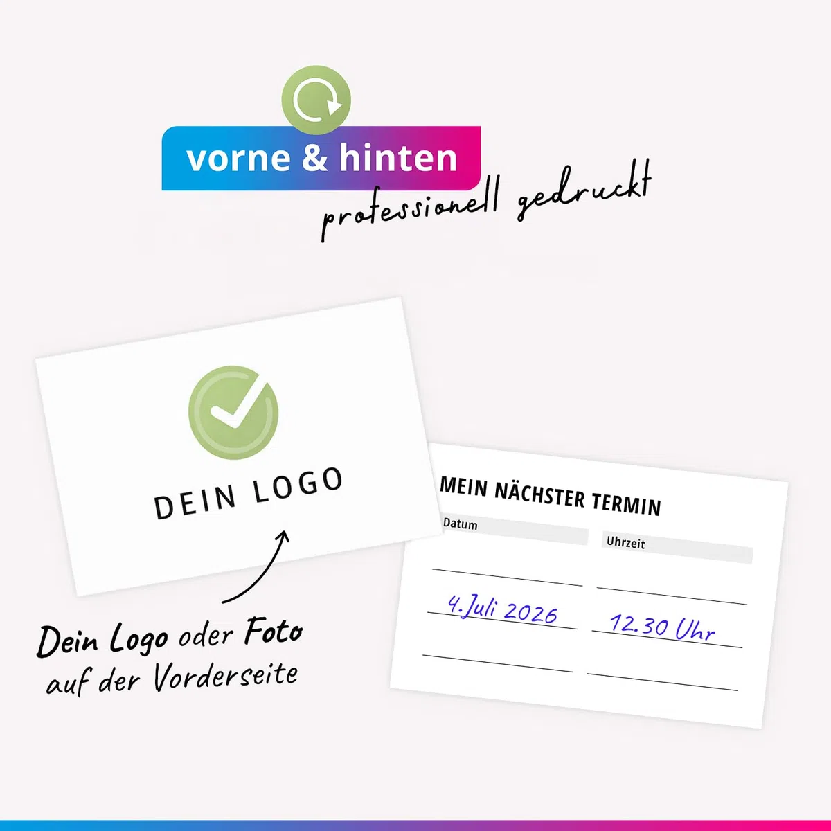 Einladungskarten Manufaktur Hamburg 100 Terminkarten für Kunden personalisiert mit Logo Foto oder Bild - Terminkärtchen statt Terminzettel für Termine für Arzt, Friseur, Krankengymnastik, Werkstatt