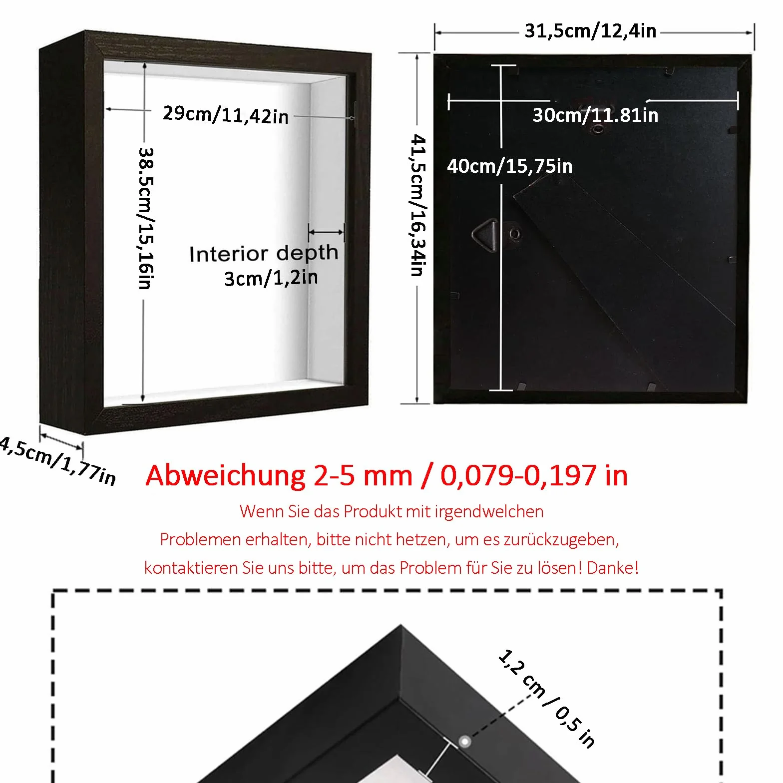 Bilderrahmen zum Befüllen, 30 x 40 cm, Hölzern Rectangle Rahmen, mit Transparente Acrylplatte, 3D Objektrahmen Tiefer 3cm, für Fotos, Objekte, Hochzeitsstrauß, DIY Kunstwerke, Schwarz