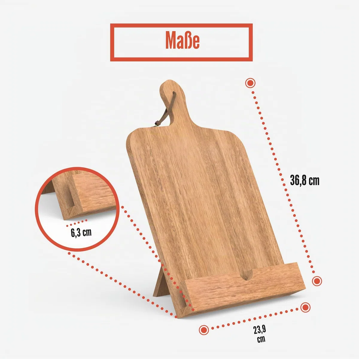 Chef Pomodoro Kochbuchhalter – Leseständer aus Akazienholz - Buchständer Holz - Dekorativer Bücherständer 23,8 x 36,8 cm (B x L) – Buchhalter Holz – Buch Ständer – Auch geeignet für Tablets