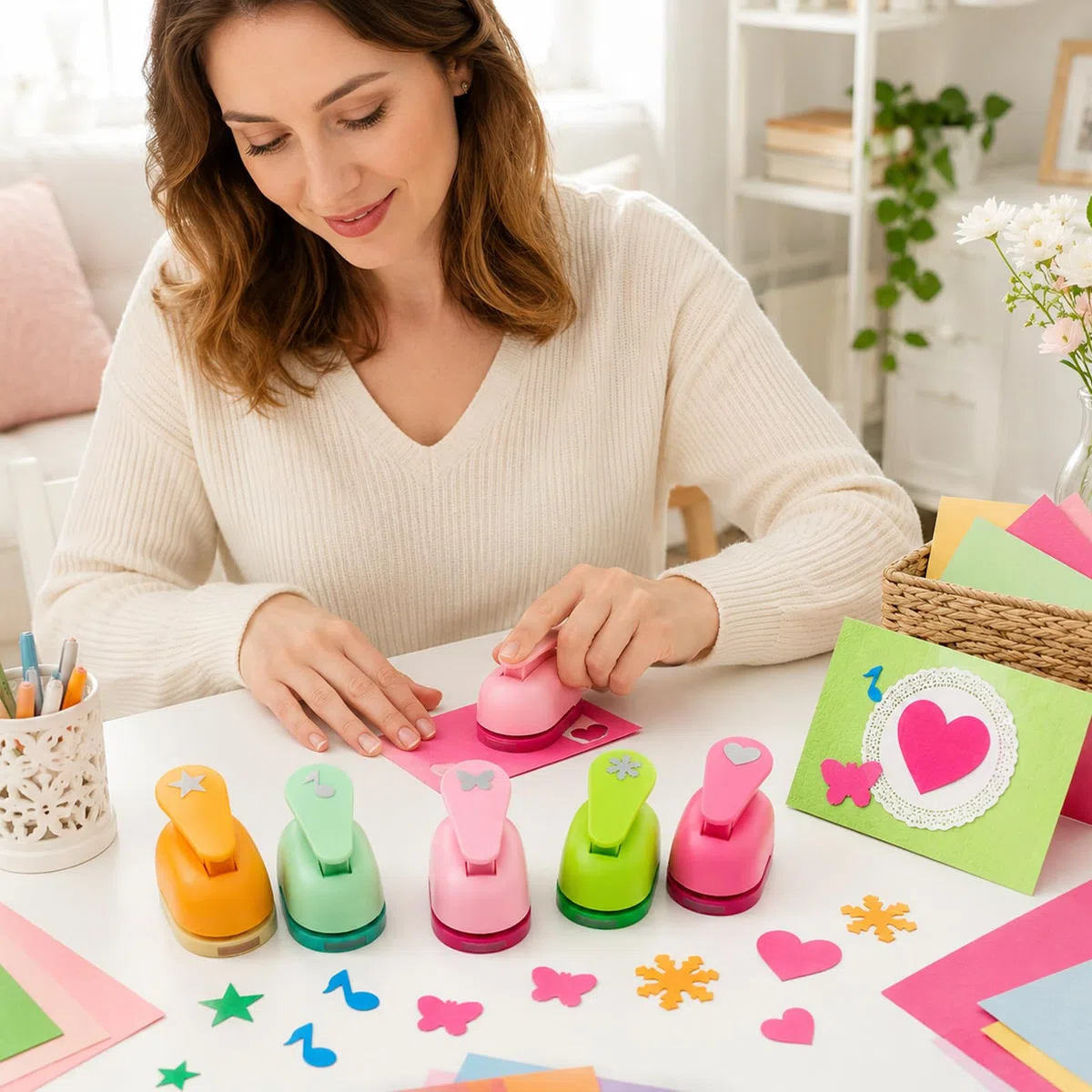 5 Motivstanzer Bastellocher, Schmetterling Herz Schneeflocke Stern Note, Stanzer Kinder Formenlocher Set Für Diy Kartenherstellung