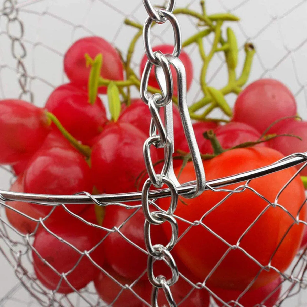 LxwSin 3-stufiger Hängend Obstkorb, Hängekörbe für Obst, Küchen Obst Hängekorb aus Metall, Korb Aufbewahrung Organizer Obstschale Hängend für Obst, Gemüse, Pflanzen, Individuell Einstellbar, Silber