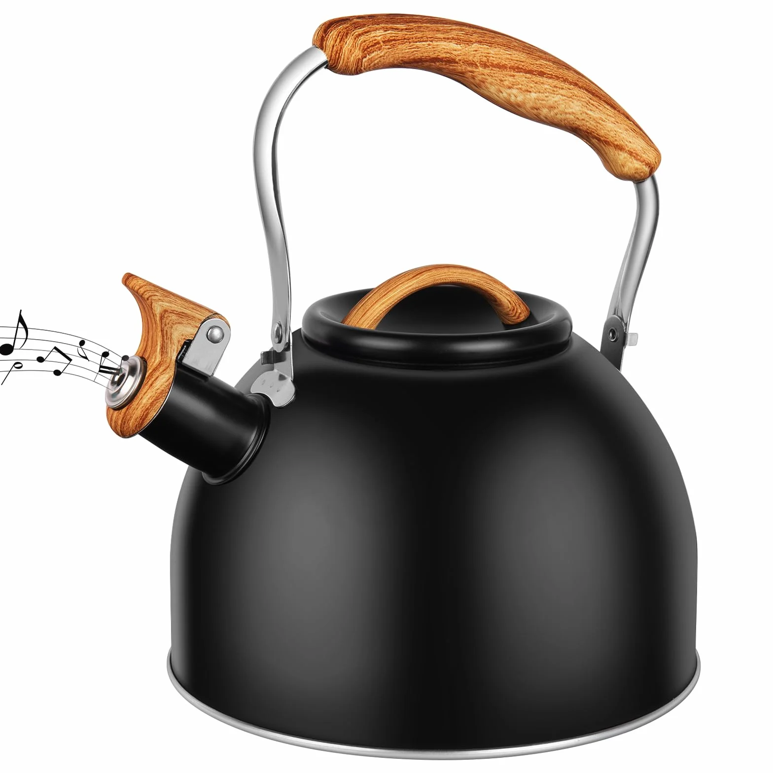 Flintronic Wasserkessel, 3L Edelstahl Pfeifkessel, Flötenkessel mit Holzmasergriff, Teekessel für alle Kochplatten, Wasserkocher Teekocher für Tee & Kaffee