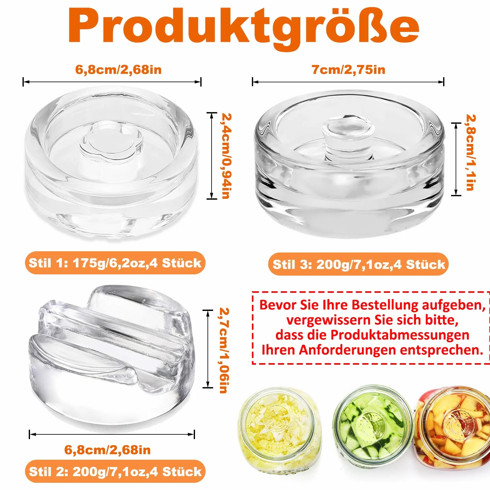 Fermentiergewichte, 4 Stück Fermentiergewichte, Vergärungsgewicht aus Kimchi Glas, Glas Gewichte zur Fermentation Ø 7cm/2,7in, Glasgewichte für Gärung mit Breiter Öffnung, Einmachgläser