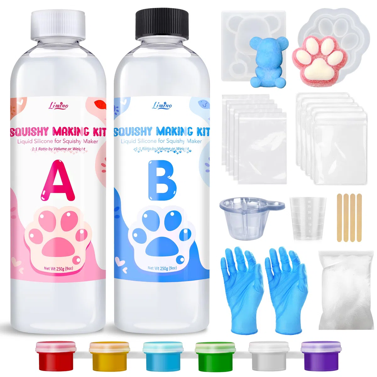 Flüssigsilikon für Taba Squishy Bastelset - 500g 1: 1 Verhältnis Gemischt Superweiches Silikongummi für den Squishy Maker, perfekte DIY Dekompressionsgeschenk Kit für Taba Squishy, ​ Beflockung Pfote