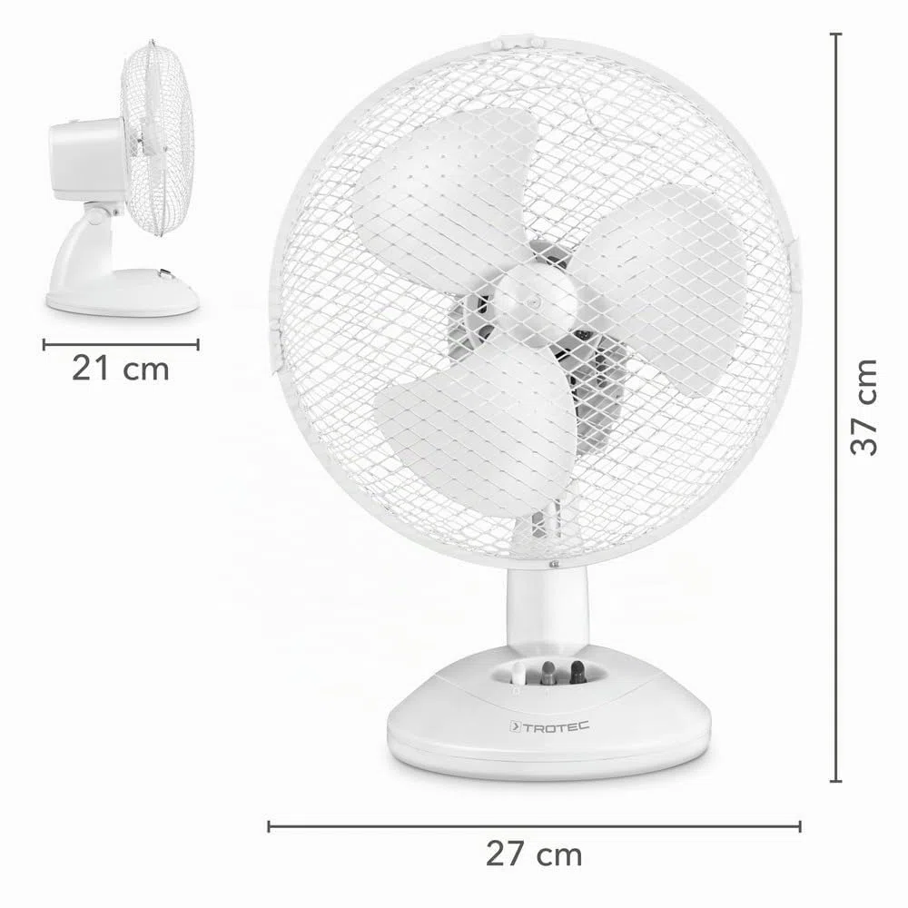 TROTEC Tischventilator TVE 9 – leiser Ventilator mit 90° Oszillation, 2 Stufen & 25 W – kompakter Tischlüfter Ø 23 cm für Schlafzimmer, Büro & Zuhause – weiß