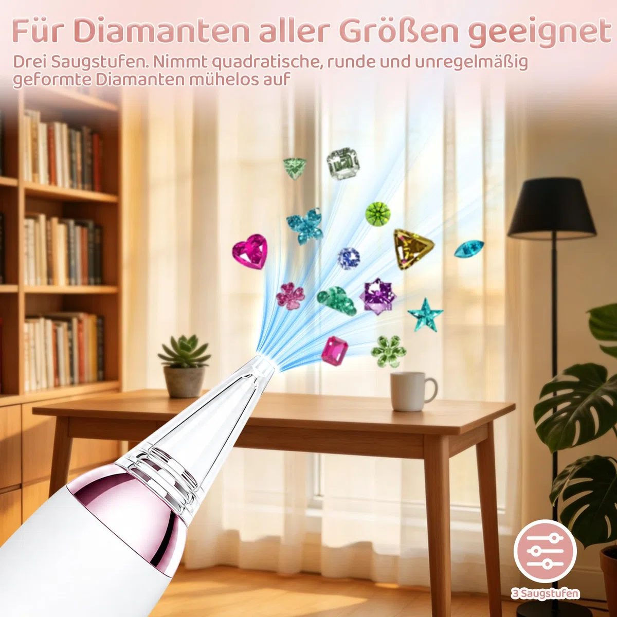 Yellcetoy Diamond Painting Stift Elektrisch, Kabelloser Automatischer Diamant Paiting Pen Set, 3 Saugstufen Wiederaufladbar Diamantmalerei Pen Zubehör für Erwachsene
