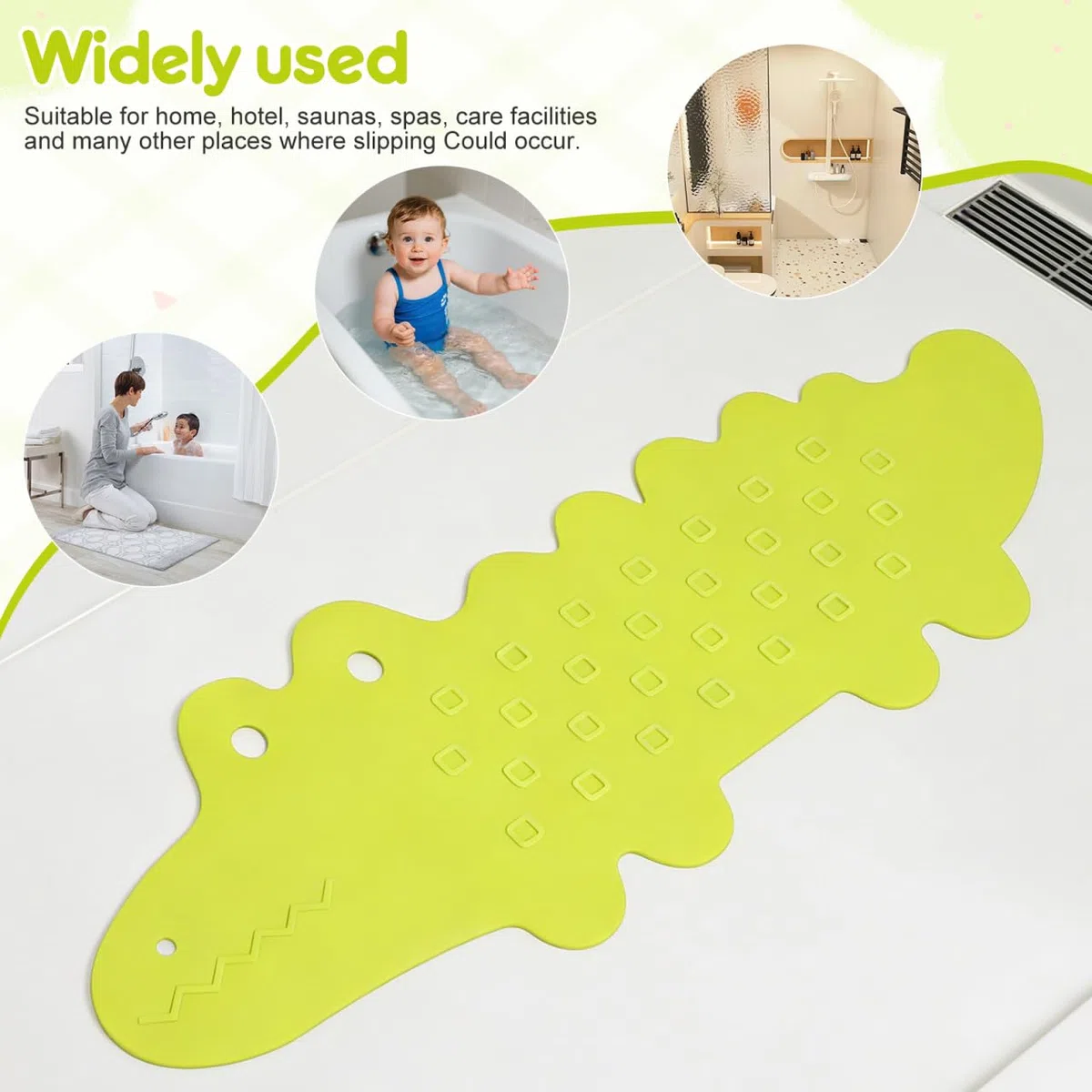 Ciieeo Badewannenmatte Kinder rutschfest, Lustiges Krokodil Antirutschmatte Badewanne für Baby und Kleinkind, BPA-Freie TPR Duschmatte mit Starken Saugnäpfen, Schimmelresistent Waschbar (Grün)